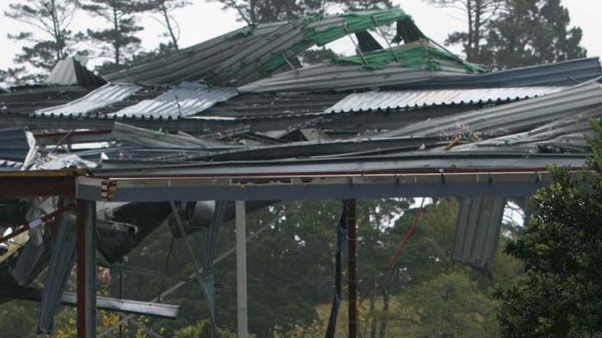 Destruction: Police and emergency services survey the damage at the shopping mall in Albany.