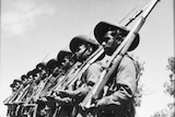 Volunteer Aboriginal soldiers at Wangaratta in 1940.