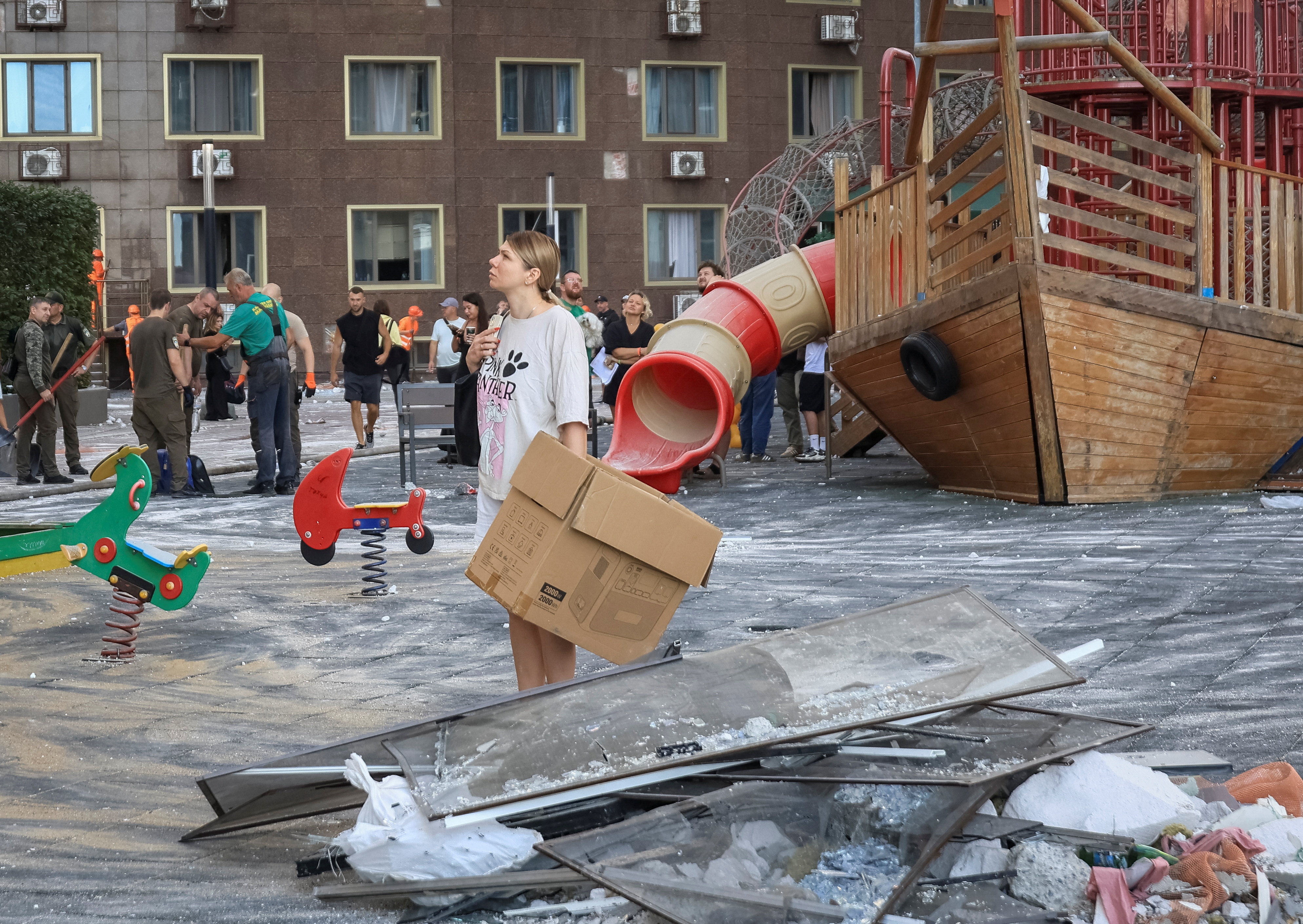 Residents at drone strike site in Odesa