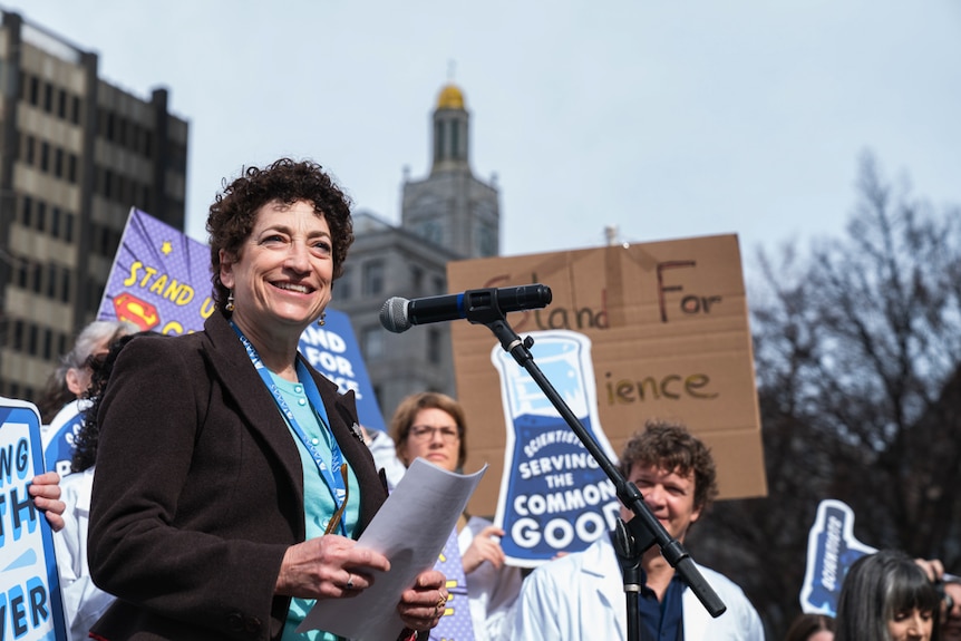 Naomi Oreskes speaks at the Stand up for Science rally in Boston