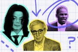 Photos of Michael Jackson, Woody Allen and R Kelly for story about the ethical challenges of enjoying their work.