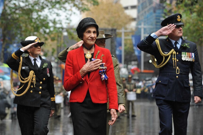 NSW Governor Marie Bashir leads the Anzac Day march in Sydney.