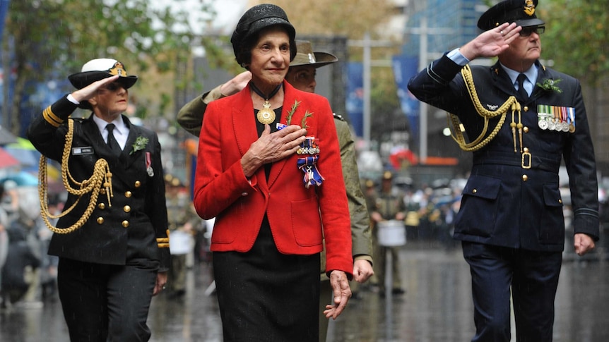 NSW Governor Marie Bashir leads the Anzac Day march in Sydney.