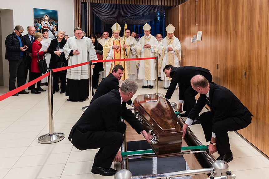 One of three former archbishops of Hobart is interred at the crypt of St Mary's in November 2016.