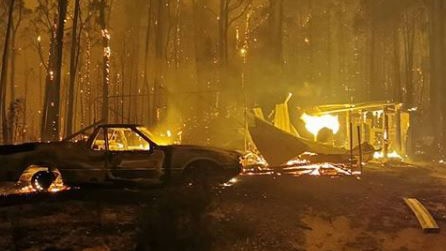 A car and structure on fire at the MacDonnell property at Goongerah.