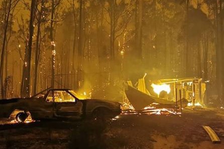 A car and structure on fire at the MacDonnell property at Goongerah.