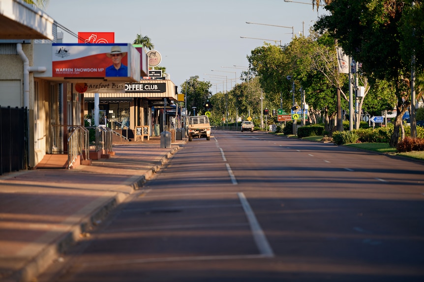 The quiet main street of Katherine during a COVID-19 lockdown.