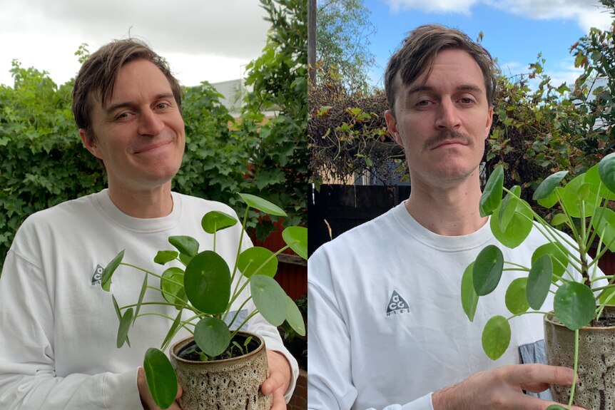 Alex Dyson before and after growing his mo