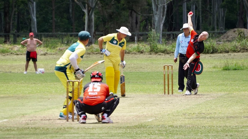 Over 50s Welsh and Australian cricket teams playing