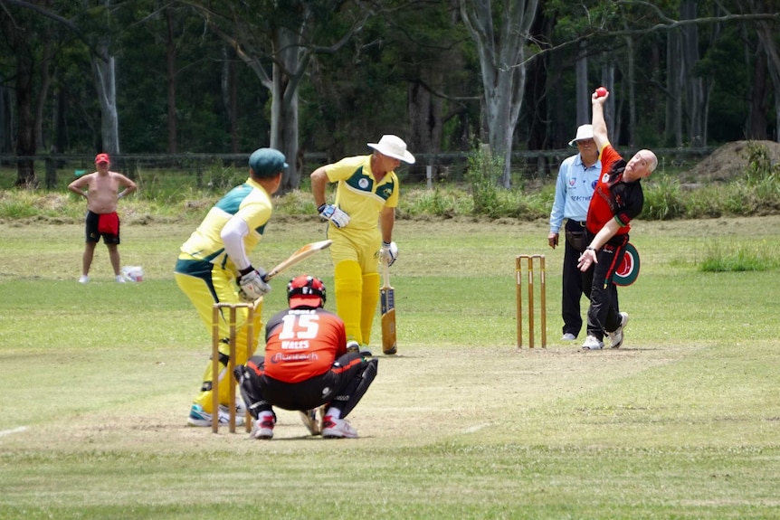 Over 50s Welsh and Australian cricket teams playing