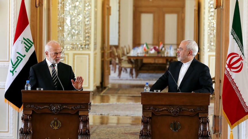 Iraqi and Iranian leaders meet at a press conference.