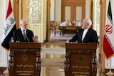 Iraqi and Iranian leaders meet at a press conference.
