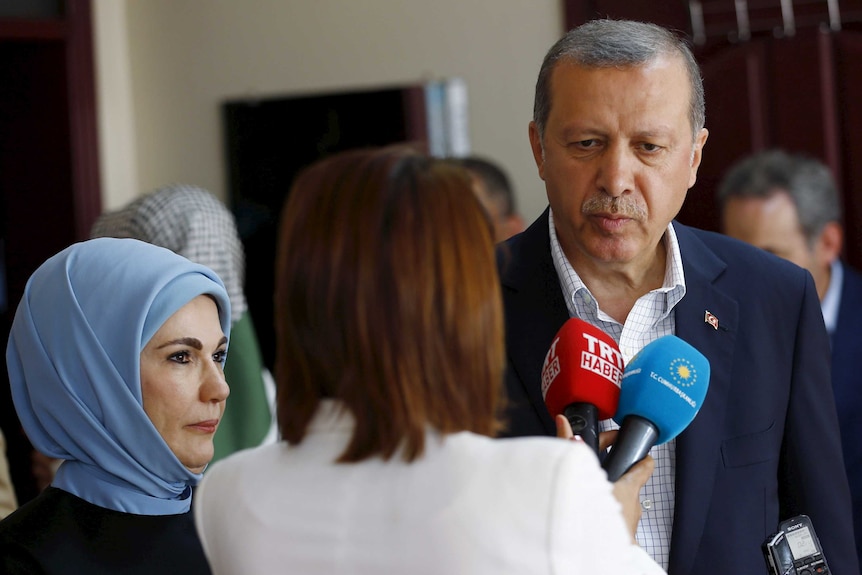 Turkish president Tayyip Erdogan votes