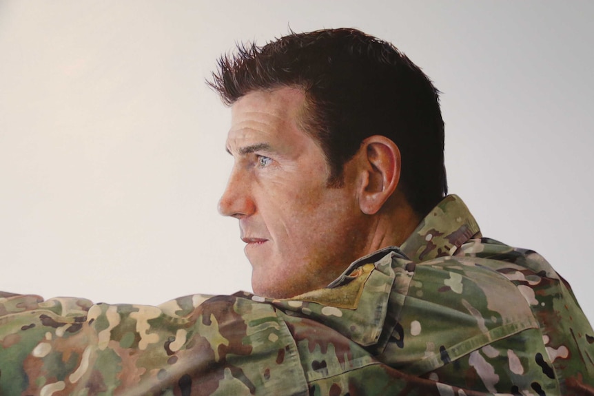 Close-up of portrait of Ben Roberts-Smith by Michael Zavros.