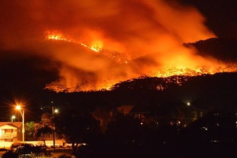 Fire burning at night near Cabarita/Bogangar