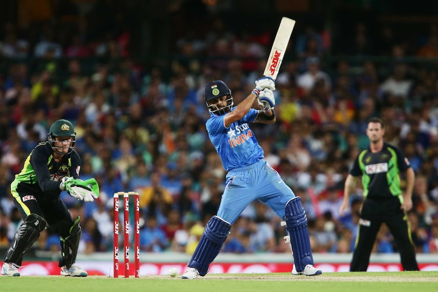 Virat Kohli bats for India during the international T20 match with Australia at the SCG.