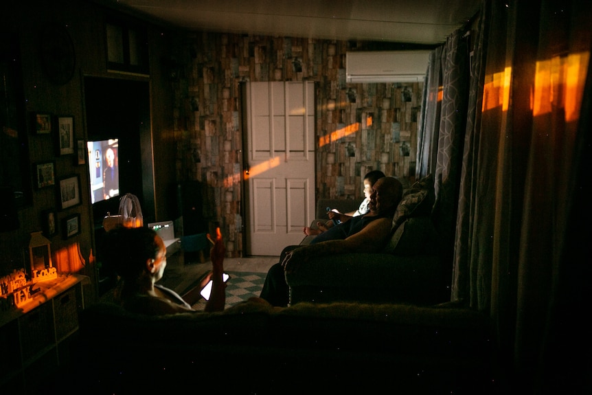 Inside Jen's home in the Fairfield West caravan park.