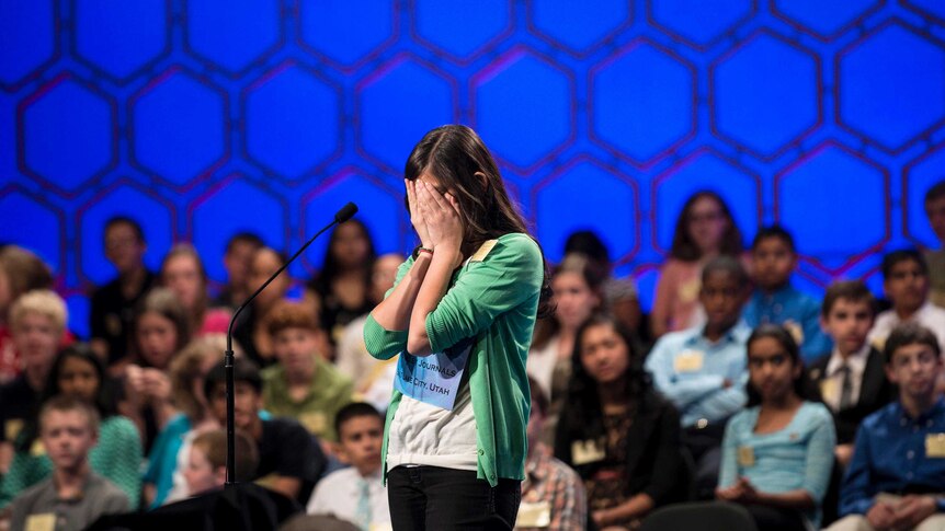 Vismaya J Kharkar tries to concentrate at the Scripps National Spelling Bee.