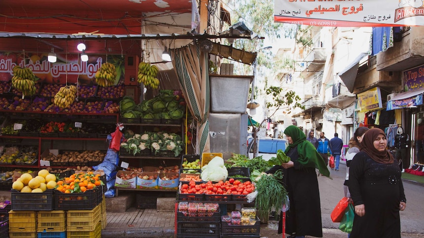 A fruit market in a poor part of Lebanon.