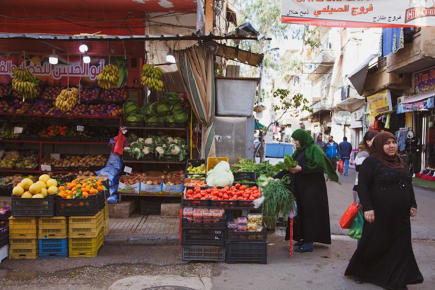 A fruit market in a poor part of Lebanon.