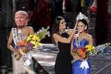 A satirical photoshopped image of Donald Trump's head on the Miss Universe runner-up's body.