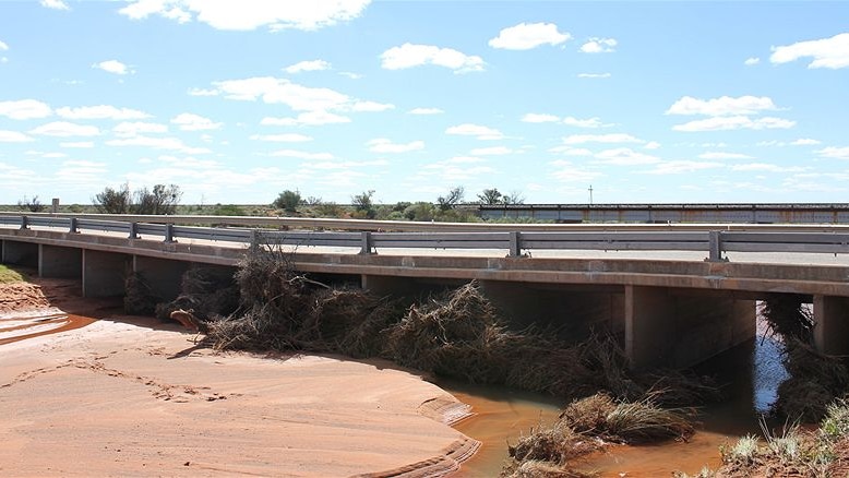 The damaged road bridge near the SA-New South Wales border
