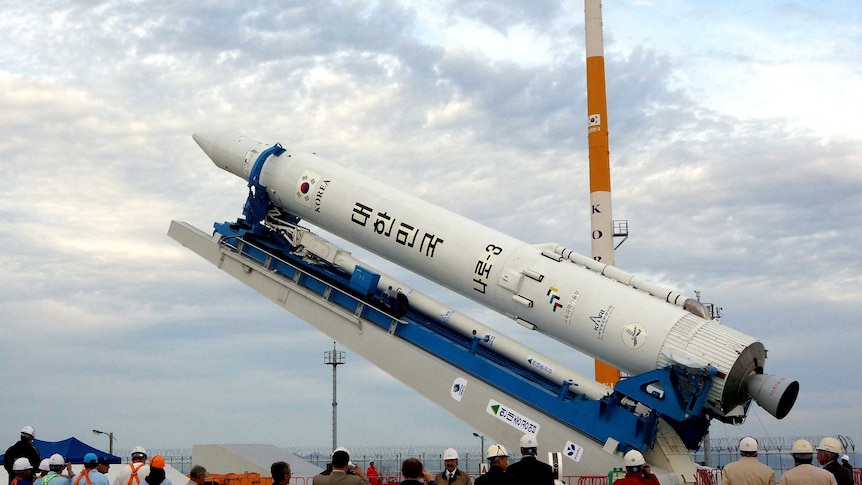 Korea Space Launch Vehicle-1 on its launch pad