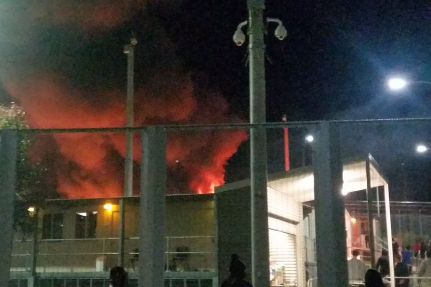 Flames and smoke fill the air above Yongah Hill detention centre in Northam.