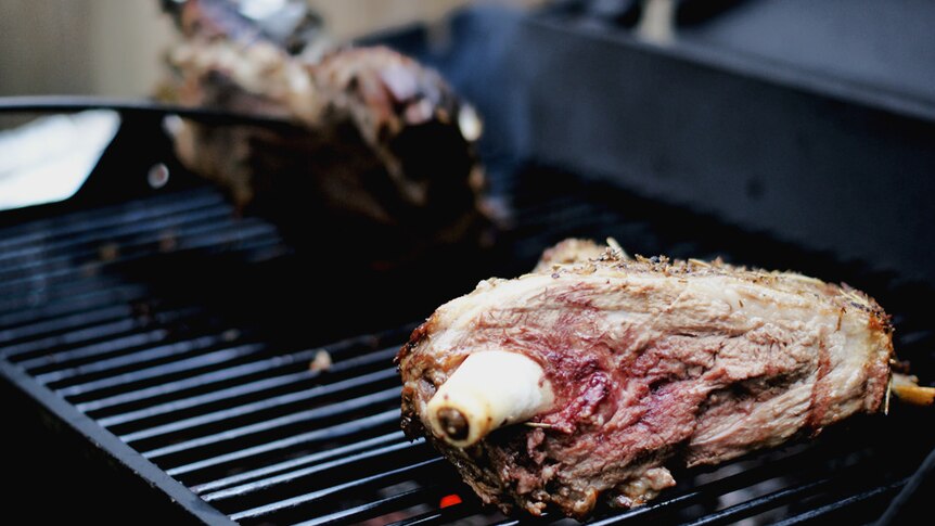 Lamb on a barbecue.