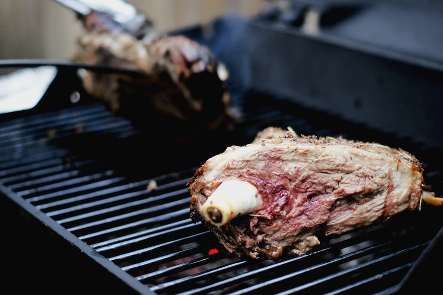 Lamb on a barbecue.