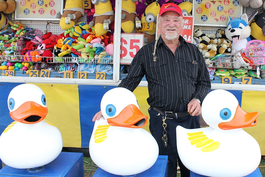 Arnold Bell with his Lucky Ducks sideshow game.