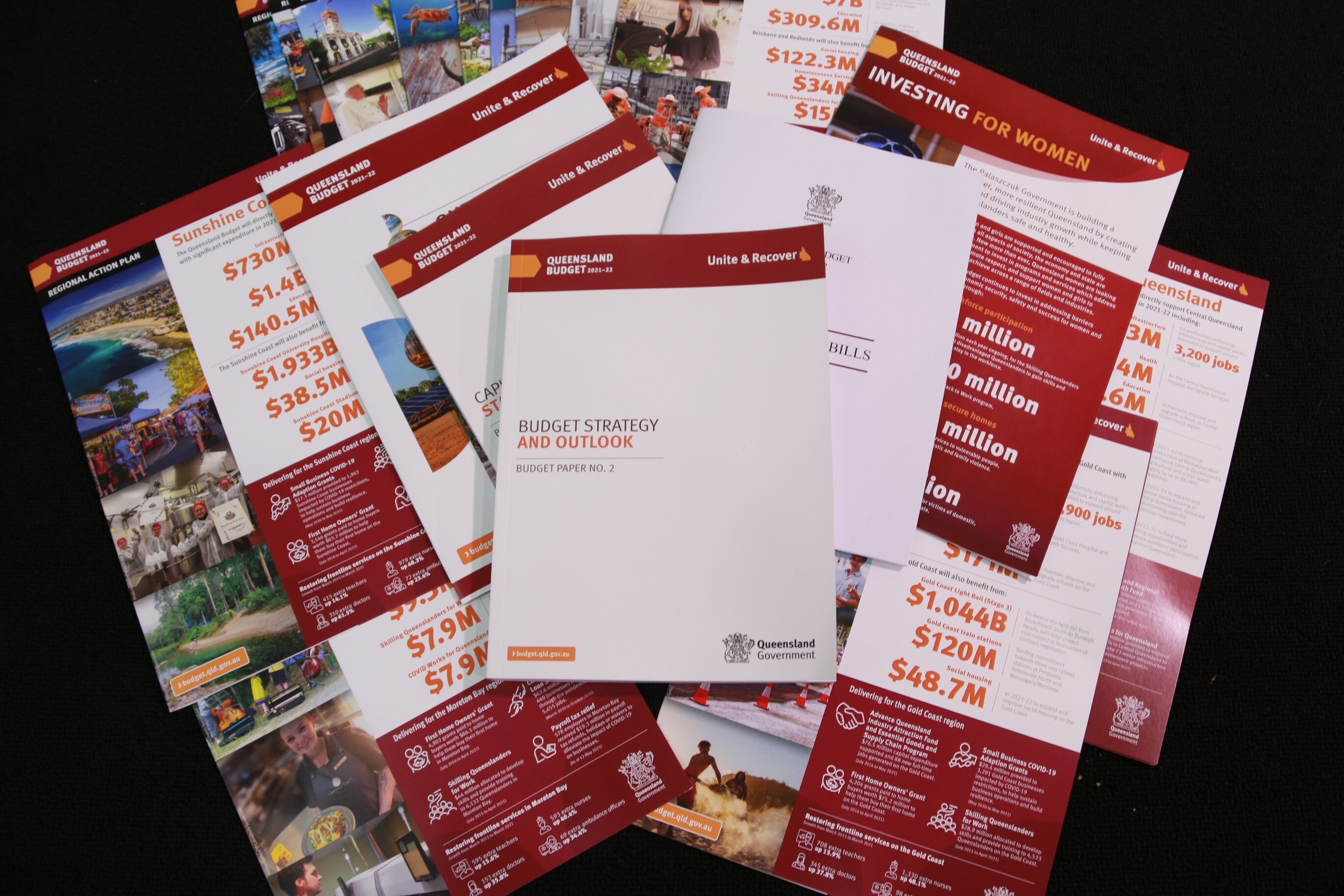 Queensland 2021-22 budget papers spread out
