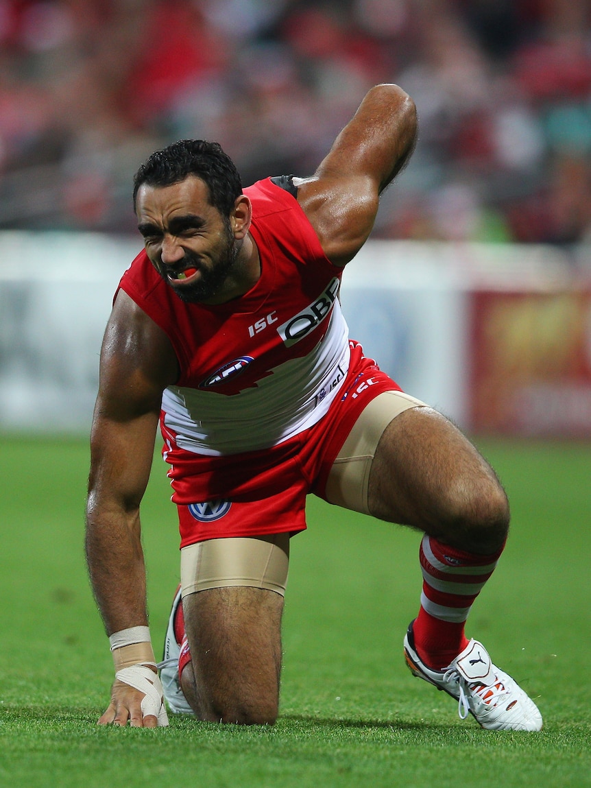 Adam Goodes will miss six weeks of football after injuring his left quad against Adelaide.