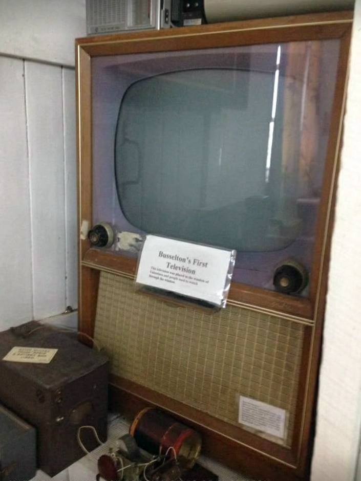 Busselton's first television sitting in the museum prior to the fire.