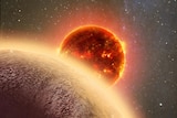 An artist's rendering showing exoplanet GJ 1132b above its star