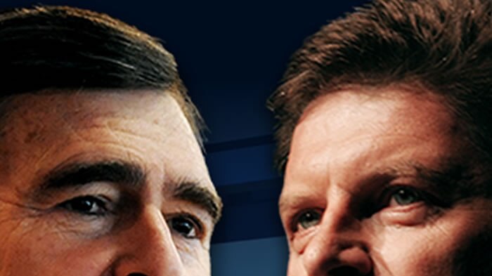 Trading insults: John Brumby and Ted Baillieu.