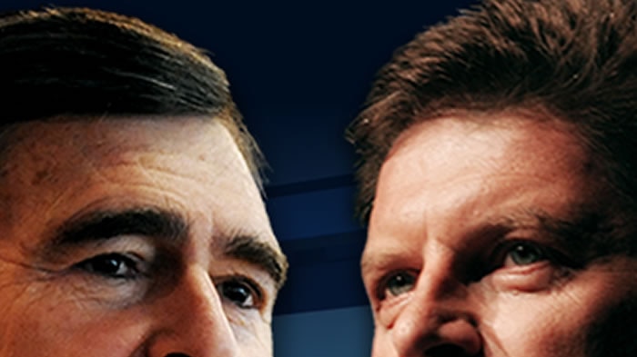 Trading insults: John Brumby and Ted Baillieu.