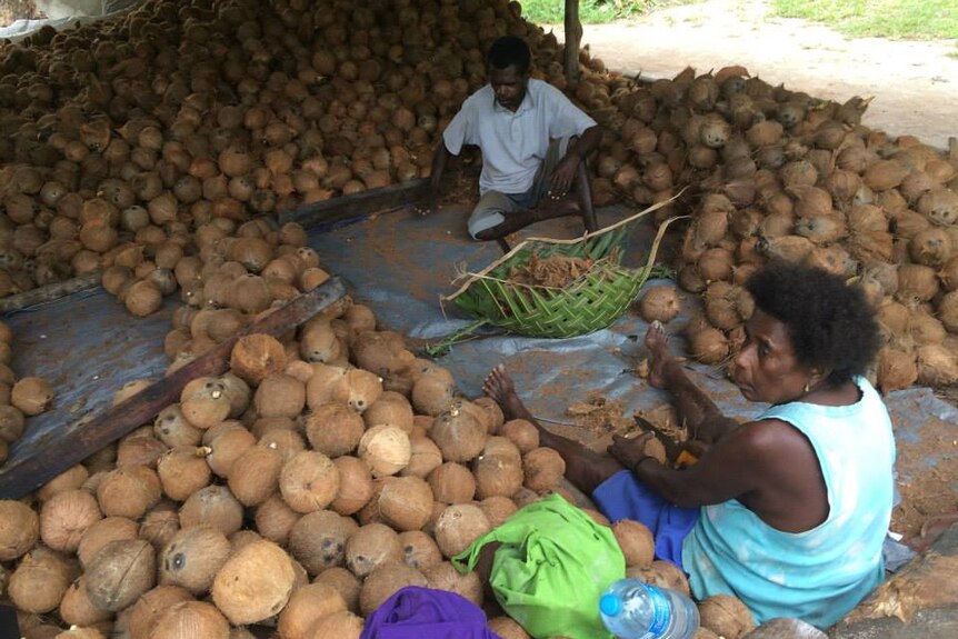 Locals preparing coconuts for DME