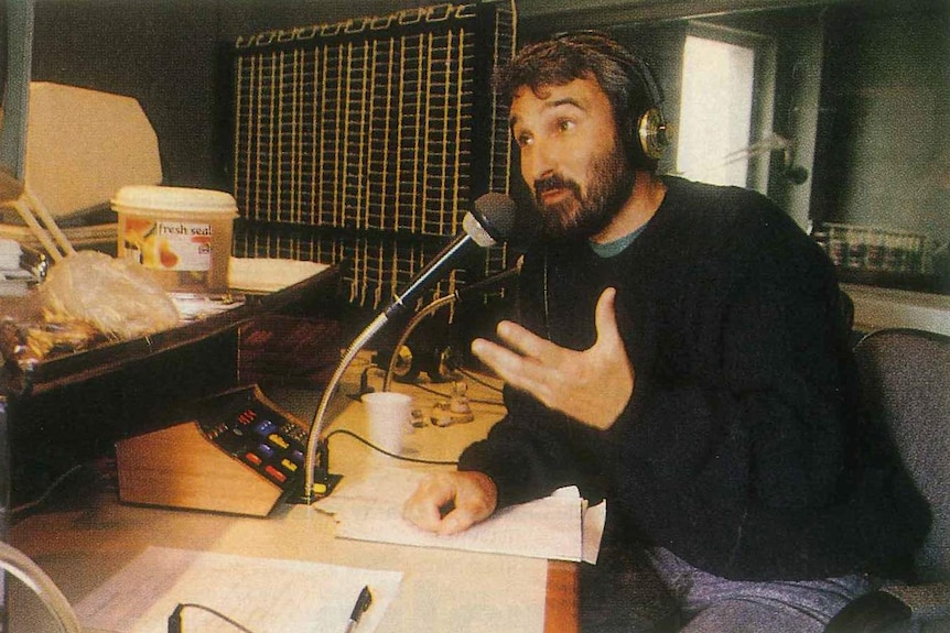 Historical image of Don Burke at 2UE radio station
