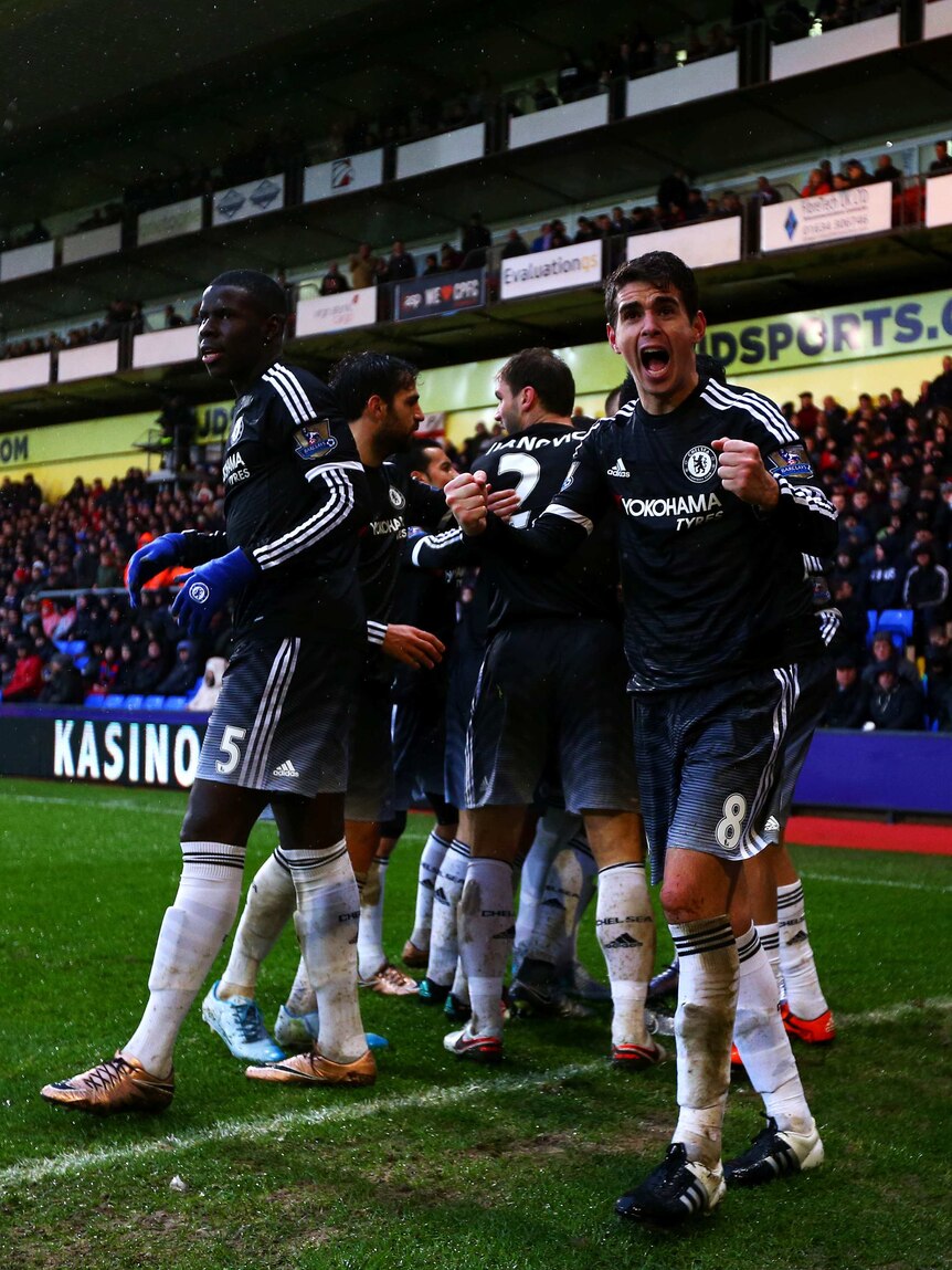 Chelsea celebrates a goal against Crystal Palace