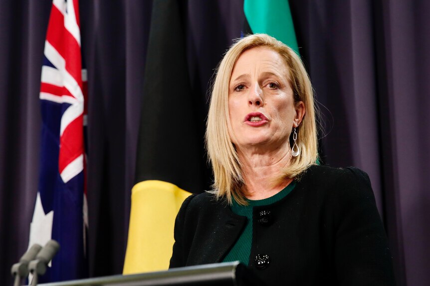 Katy Gallagher at a press conference at parliament house