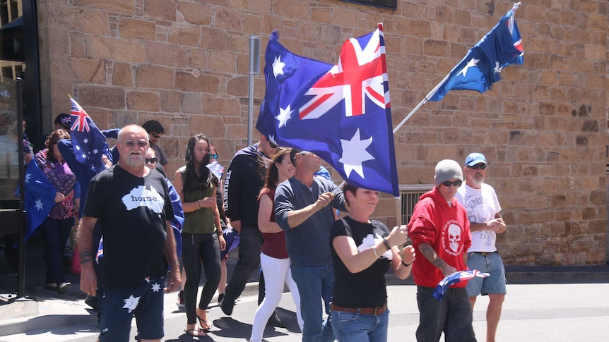 Anti-Muslim protesters marching in Hobart.
