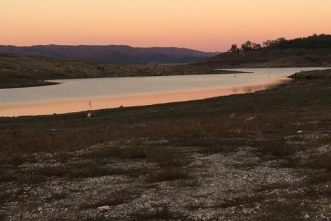 Burrendong Dam in New South Wales, looking almost empty