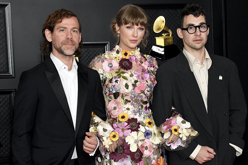 Aaron Dessner, Taylor Swift and Jack Antonoff at the 2021 Grammy Awards. March 14, 2021 in Los Angeles.