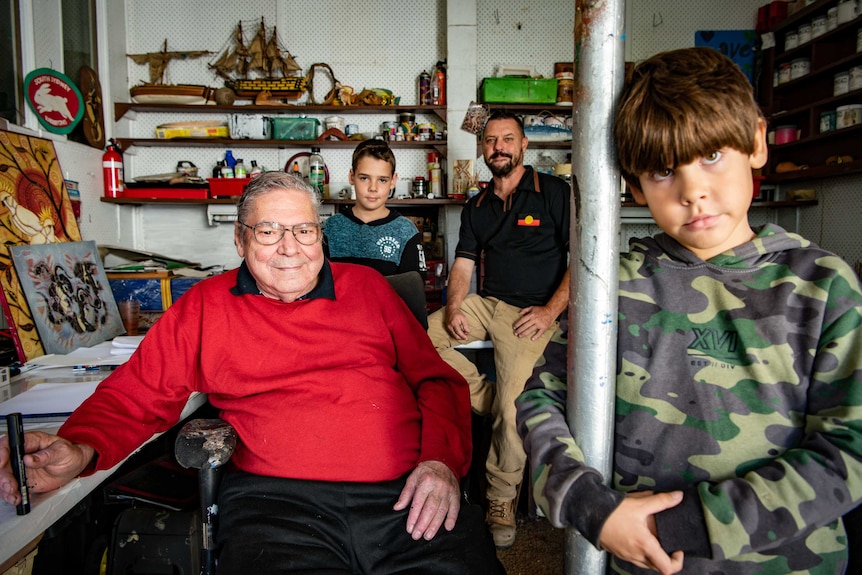 Danny, Jamie, Kyle and Danny Eastwood in the art studio.