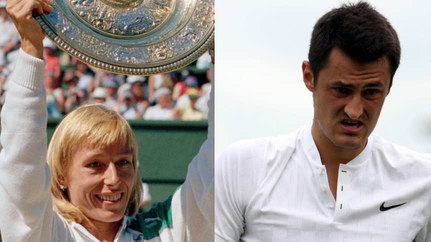 Composite image of tennis great Martina Navratilova and Australia's Bernard Tomic.