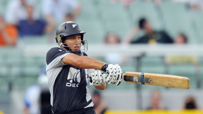 Ross Taylor flays the ball across his body