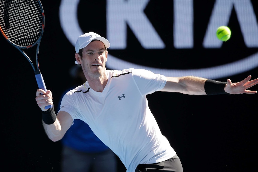 Britain's Andy Murray hits a forehand to Ukraine's Illya Marchenko during their first round match at the 2017  Open.