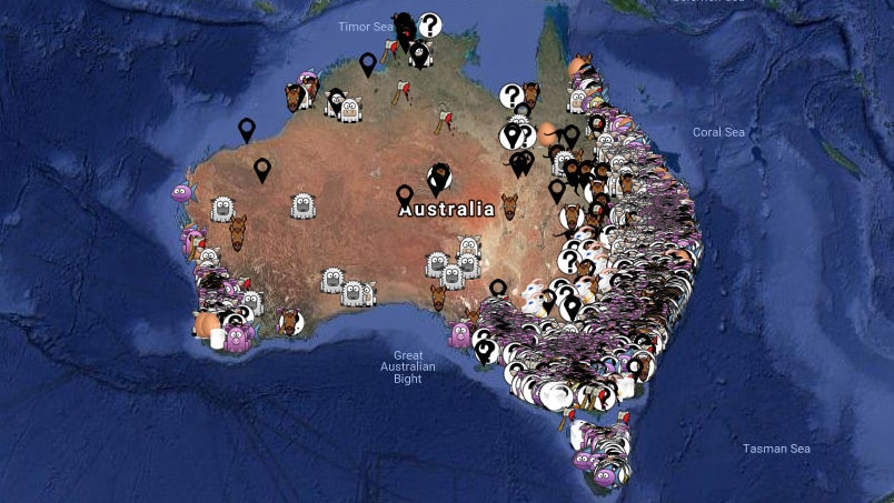A map of Australia with icons.