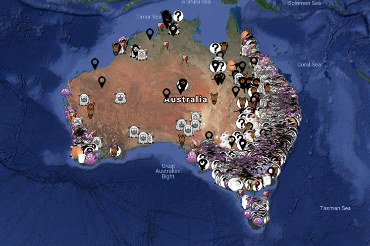 A map of Australia with icons.